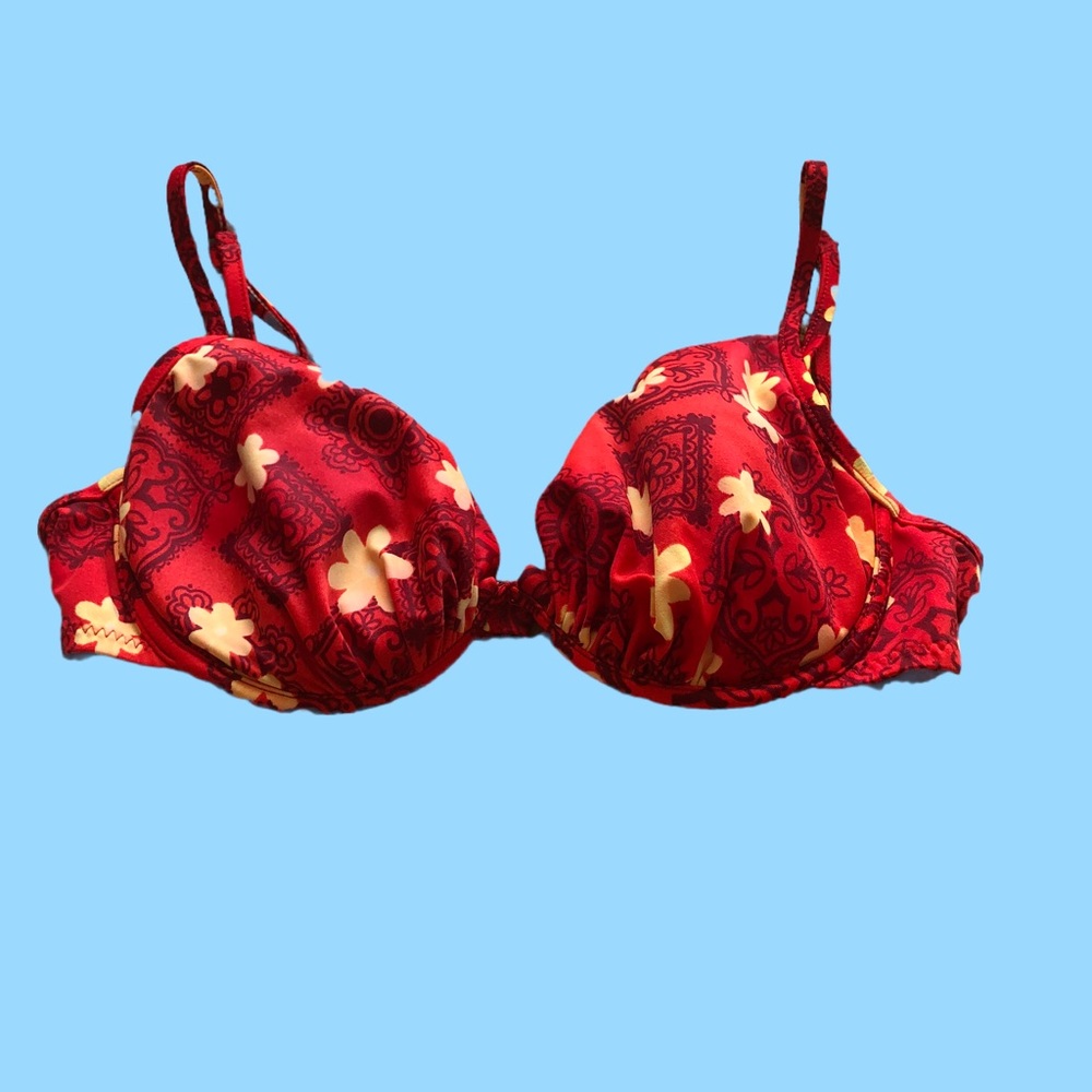 Cutest Vintage Red Hawaiian Print Bikini Top